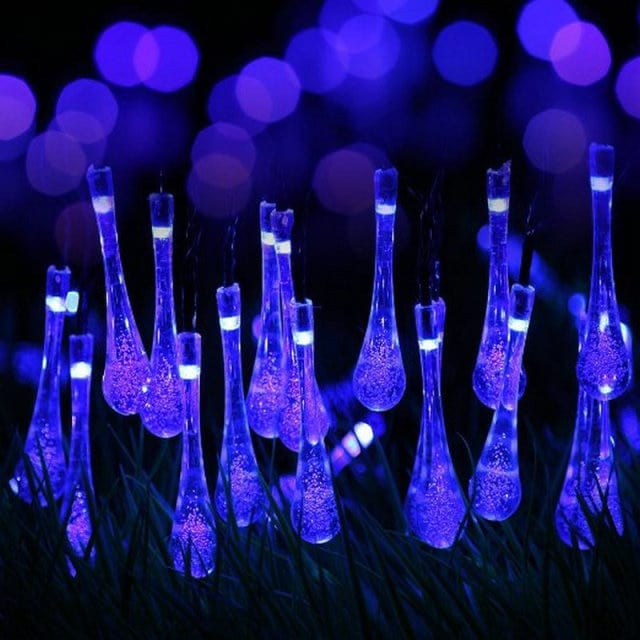 frJardioui Guirlande Solaire Bleu / 9M 50LEDS Guirlande Solaire Extérieure LED en Forme de Goutte d'Eau