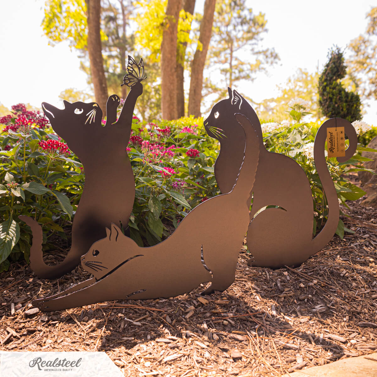 Statue de jardin de chat noir mystérieux (Lot de 2 + 1 Offerte)