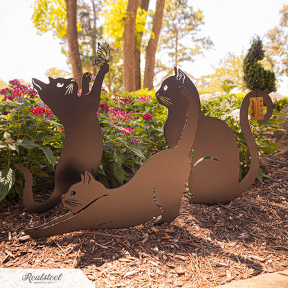 Statue de jardin de chat noir mystérieux (Lot de 2 + 1 Offerte)
