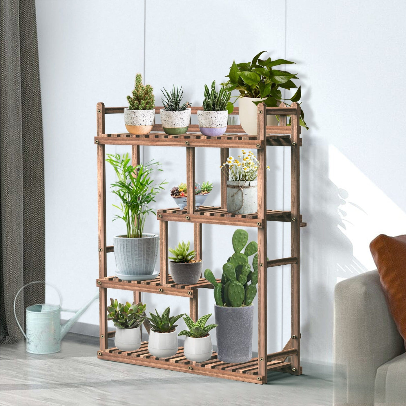 Porte-Plante En Bois - 2 Plateaux 30x30 Cm - Hauteur 100 Cm - Occasion