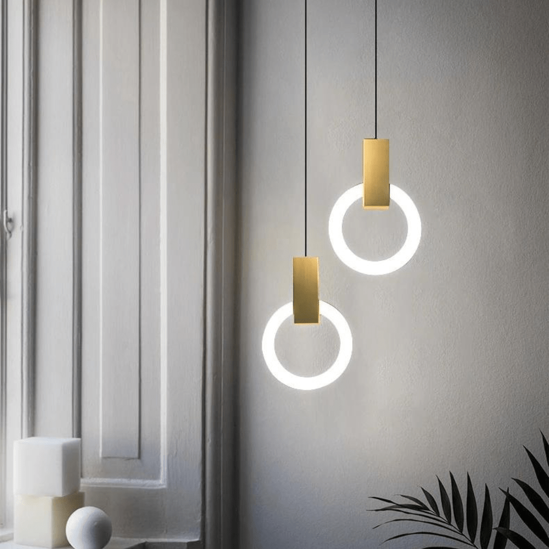 Jardioui 1 Lampe (54.90 €/ pcs) / Or / Blanc chaud Lampe LED Suspendue Circulaire en Frêne Nordique