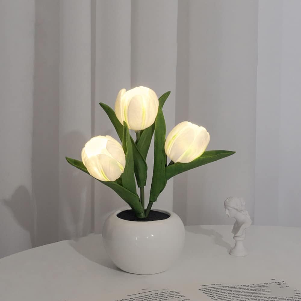 Jardioui Blanc cassé 3 fleurs Tulipe décorative illuminée