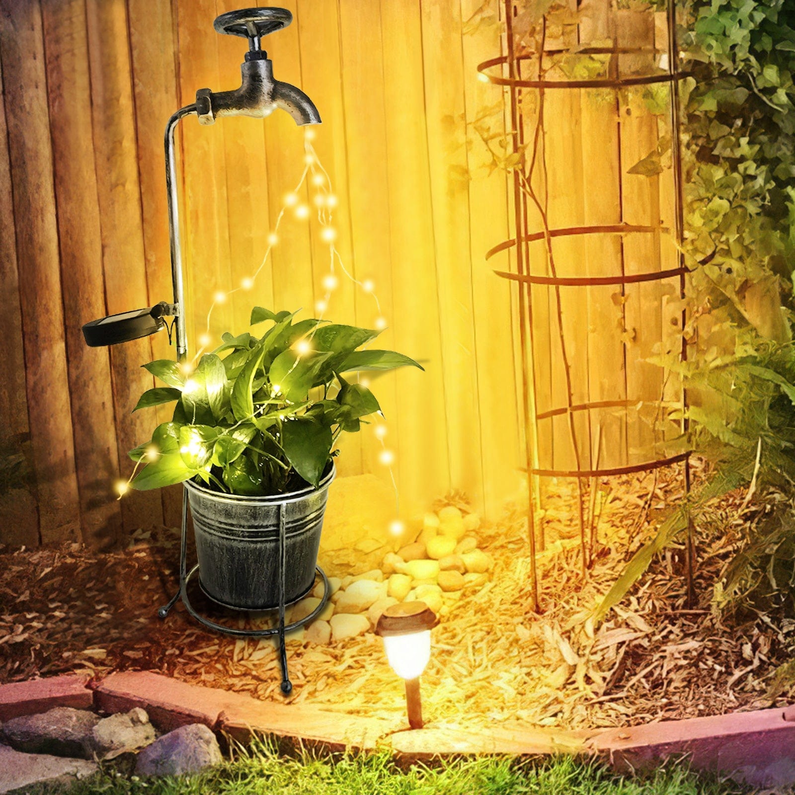 Jardioui Lampe Solaire LED Créative "Robinet Magique & Pot de Fleurs"