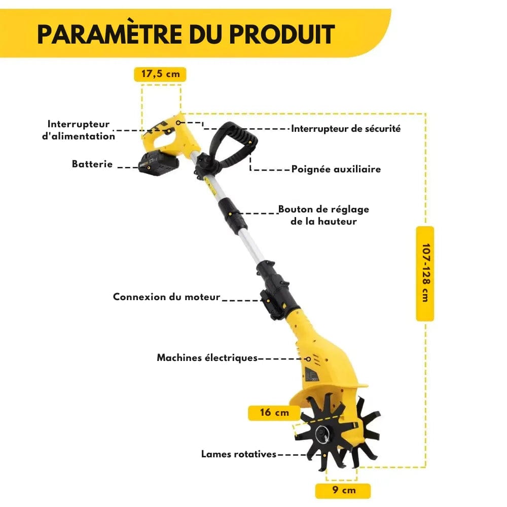 XCC Motoculteur électrique sans Fil Portable avec Batterie Rechargeable XCC Motoculteur électrique sans Fil Portable avec Batterie Rechargeable
