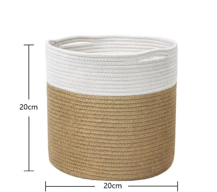 frJardioui Cache Pot Blanc / Beige / 20X20cm Panier Cache Pot en Jute et Coton