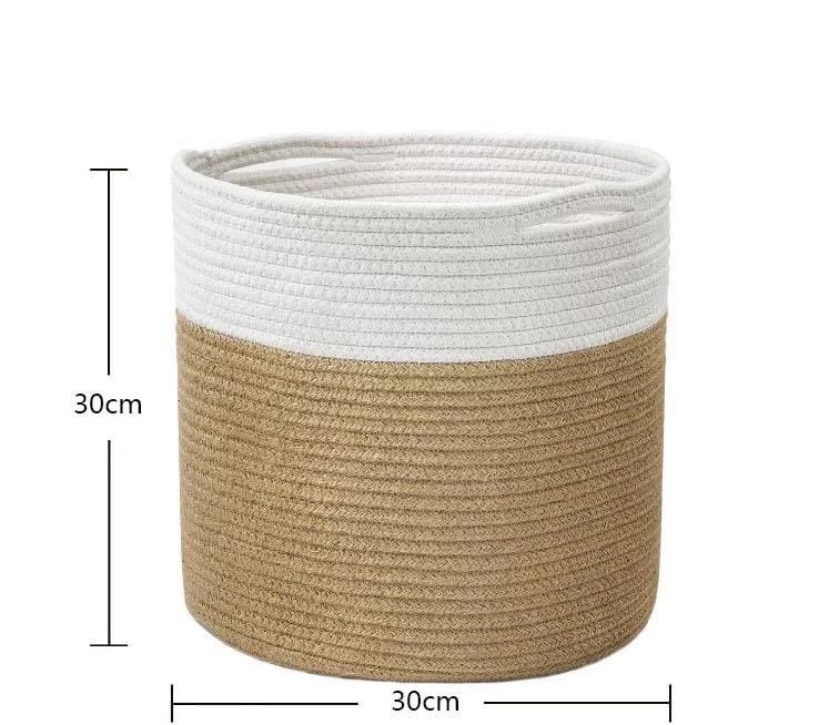 frJardioui Cache Pot Blanc / Beige / 30X30cm Panier Cache Pot en Jute et Coton