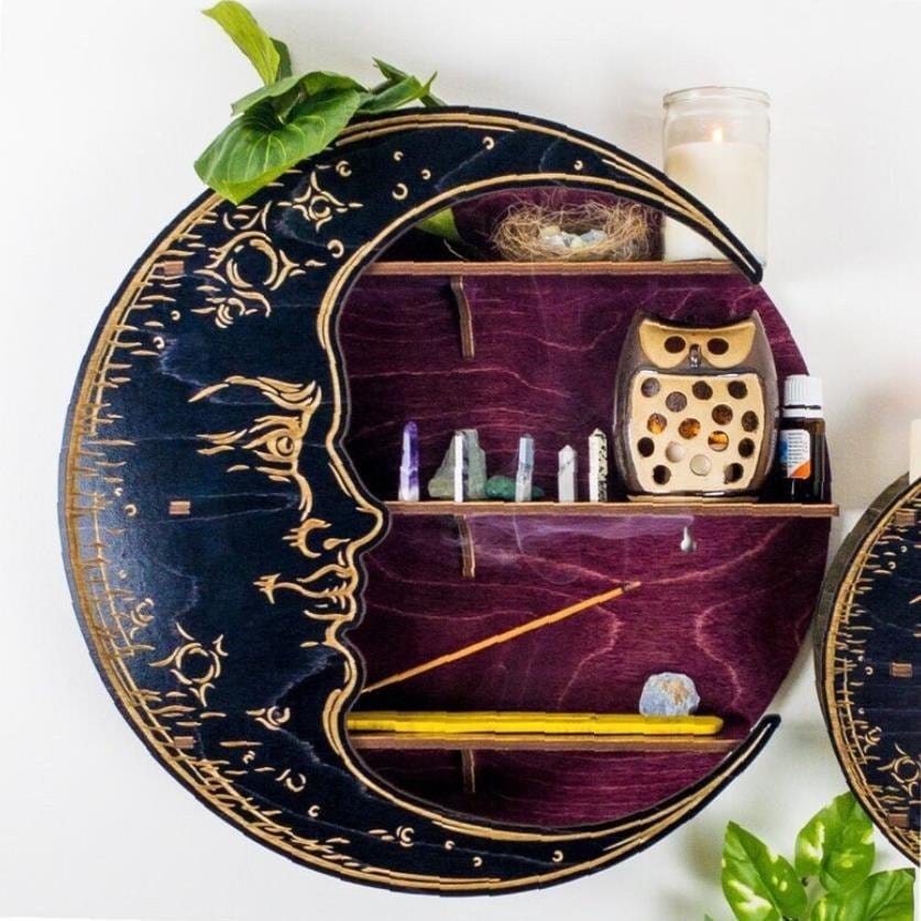 frJardioui étagère Mauve Étagère "Croissant de Lune" en Bois