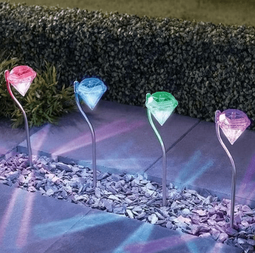 frJardioui Lampes Multicolore Balises Solaires Diamants ( Lot de 4 Pièces )